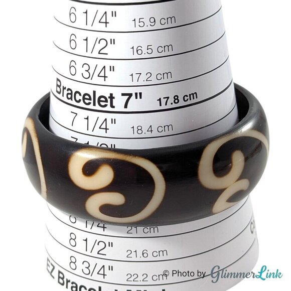 Vintage Dark Brown Resin Tribal Bangle Bracelet, Chunky Bohemian Cuff - Picture 7 of 8